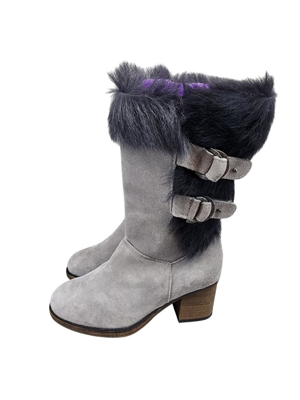 Bearpaw Shoes Womens Size 6 Gray Suede Fur Trim Boots *NWOT-No Box*